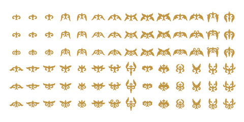 Wall Mural - vector set of different gold ornaments in kazakh style isolated on a white background. elements of t