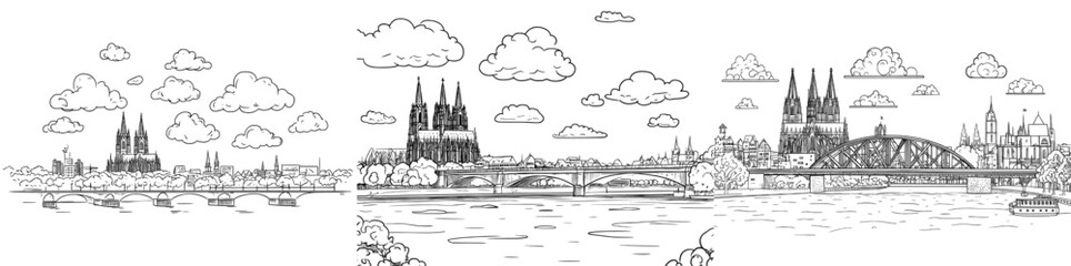 Wall Mural - Modern sketch line art illustration of Cologne, Germany, Europe