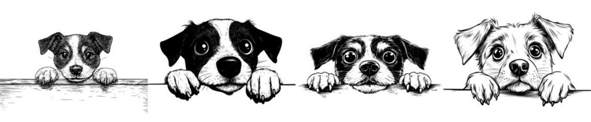 Wall Mural - A hand drawn illustration of a cute peeking Jack Russell isolated on a transparent background.