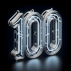 Wall Mural - 3d silver neon number 100 isolated