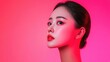 © Intelligent Horizons - Close up portrait of a young Korean woman undergoing a non invasive facial lift procedure at a professional cosmetic clinic showcasing the glowing radiant results with a smooth poreless complexion