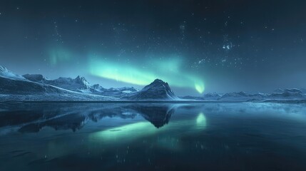 Wall Mural - a breathtaking scene of the earth at night, featuring the aurora borealis' green glow reflected on a