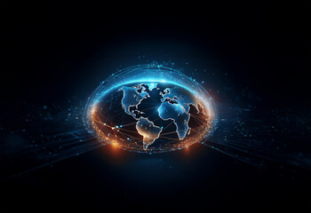Aufkleber - A digital representation of Earth with a glowing, interconnected network surrounding it.