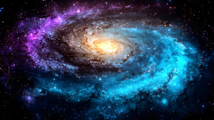 A Stunning Cosmic Spiral Galaxy with Vibrant Blue and Purple Hues in Deep Space