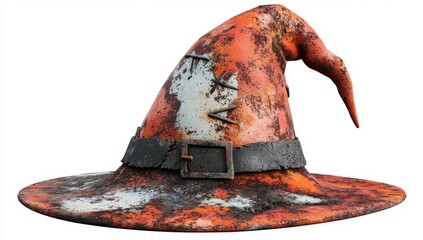 Worn Black Wizard's Hat on White Background