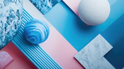 Wall Mural - diverse geometric forms and delicate textures on an abstract blue backdrop ideal for creative busine