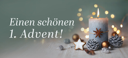 Wall Mural - advent greeting card with christmas candle decoration