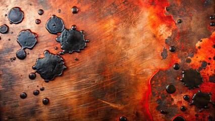 Wall Mural - Reflected blot of tar with smudges on surface in copper hue red black colors