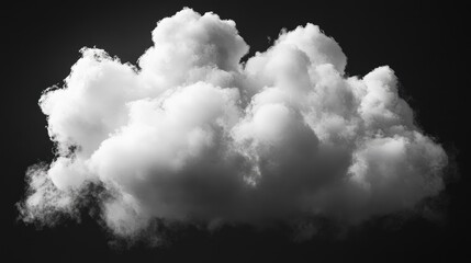 Fluffy white cloud isolated on a dark background featuring an abstract smoke like texture