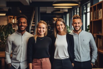 Smiling portrait of a diverse group of business people in office