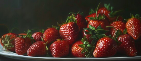 Strawberry Harvest Lies On A Plate Photographed Close Up