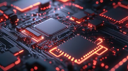 Poster - Futuristic computer chip featuring illuminated circuit pathways