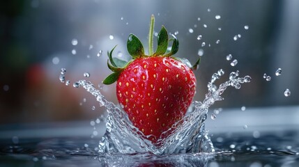 Poster - Falling strawberry creating a splash in water