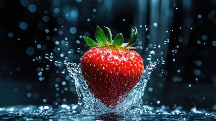 Poster - Falling strawberry creating a splash in water