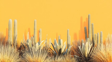 Poster - Desert plants set against a vibrant orange background