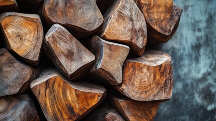 Leinwandbilder - Close up view of teak wood stump pieces against a textured background