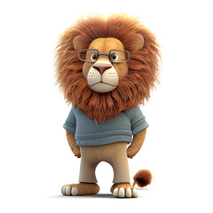 Lion in Glasses: A charming, anthropomorphic lion wearing glasses and casual attire, exuding a playful and intellectual vibe. Perfect for illustrating concepts of wisdom, leadership.