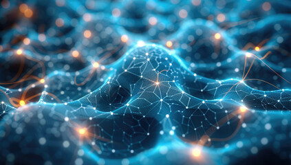 Leinwandbilder - Neural connections, blue and green tones, cool tones.
