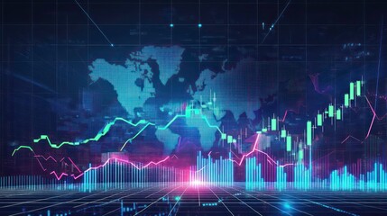 Leinwandbilder - A digital representation of global financial data with graphs and world map backdrop.