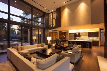 Stylish modern living room with contemporary furniture and warm lighting