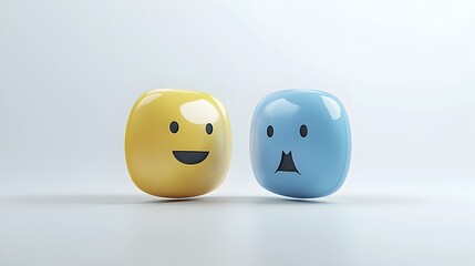 Leinwandbilder - Floating 3D speech bubbles with soft glowing effects glossy textures and ellipsis on a minimal white background perfect for communication idea and message related concepts