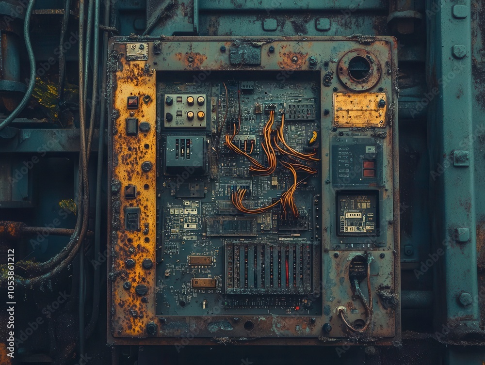 Rusted Computer A rusted and decayed old desktop computer tower with exposed wiring ...