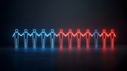 Fototapete - Interconnected Figures Linked by Glowing Lines Illustrating the Concept of Shared Vision Within a Thriving Community