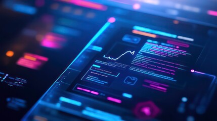 Poster - A digital interface displaying data analytics and trends with a futuristic design.