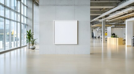 Aufkleber - Bright and modern office interior with an empty poster frame mounted on a raw concrete wall illuminated by natural window light perfect for sleek and impactful advertising or branding