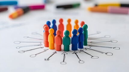 Fototapete - Connected Figures Forming a Unified Group Symbolizing the Strength and Shared of a Community Working Together Towards Collective Goals and Achievements