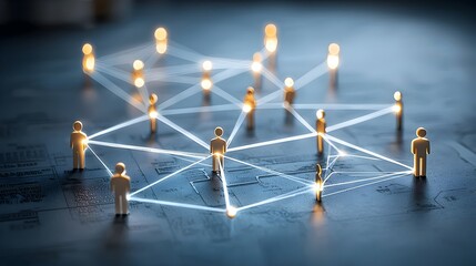 Fototapete - of a community of interconnected figures navigating paths of light symbolizing a collective drive toward common and achievements