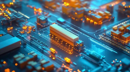 Leinwandbilder - A detailed, illuminated circuit board resembling an urban landscape.