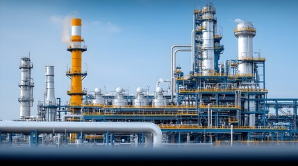 Poster - Cutting Edge Fuel Refinery with Advanced Interconnected Pipelines and Modern Industrial Architecture Representing Innovation in Energy Processing and Production