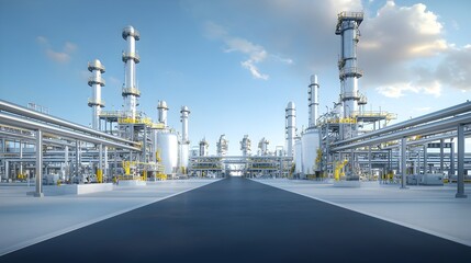 Poster - Advanced refinery plant with sleek pipelines and innovative industrial design symbolizing modern fuel processing technology and efficiency in the energy production industry