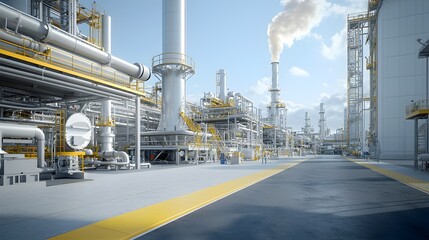 Poster - Intricate network of pipelines and modern industrial architecture within a high tech fuel processing facility showcasing the advanced technology and infrastructure of a sophisticated refinery