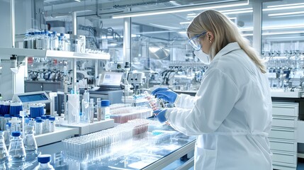 Poster - Scientist Conducting Cutting Edge Research on Biofuel Samples Using High Precision Technology and Equipment in a Futuristic Laboratory Setting Showcasing Innovation in Sustainable Energy Development