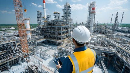 Poster - Worker Focused on Fuel Processing Controls Using Advanced Technology to Oversee in a High Tech Industrial Environment  Automation Efficiency and Digital Transformation in the Manufacturing Sector
