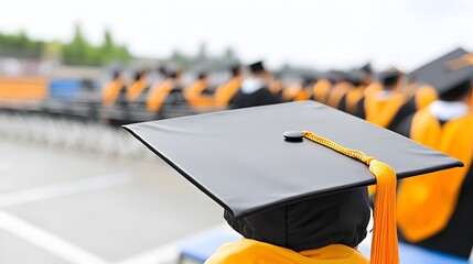 Poster - Tilted graduation cap against a minimalist background symbolizing the culmination of academic pursuits and the exciting new opportunities that lie ahead for the graduate
