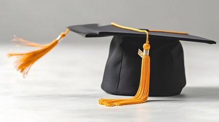 Leinwandbilder - Graduation cap with a swaying tassel against a clean empty background symbolizing the academic achievement milestone and future possibilities