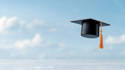 Poster - Floating graduation cap suspended in a tranquil minimalist space with a clean ethereal background  Symbolizing academic success education and the pursuit of knowledge