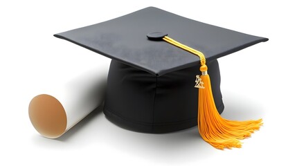 Poster - Minimalist graduation cap imagery with a slight shadow and empty space on the left side symbolizing academic achievement knowledge and the start of a new chapter