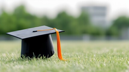 Poster - Floating Graduation Cap Soaring in the Air with Empty Space on the Right Side Symbolizing Academic Achievement and New Beginnings