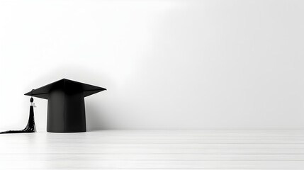 Poster - Minimalist Dark Graduation Cap Silhouette Against Bright Backdrop with Empty Copy Space for Compositing or Graphic Design Use