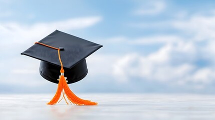 Leinwandbilder - A graduation cap soaring in the wind with an open expanse of sky and clouds creating a sense of opportunity and new beginnings for the future