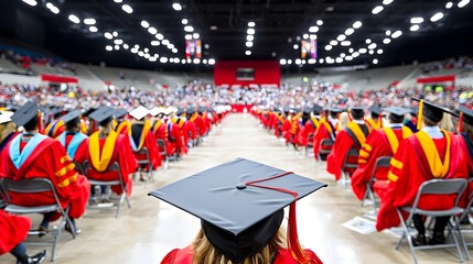 Poster - A minimalist contemplative image of a graduation cap tilted slightly with an empty serene space in the center symbolizing the significance and meaning of academic achievement and personal growth