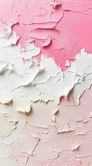 Wall Mural - Thick and Cracked Oil Painting, White and Pink, Abstract Image, Texture, Pattern Background, Wallpaper, Cover and Screen of Smartphone, PC, Laptop, 9:16 and 16:9 Format