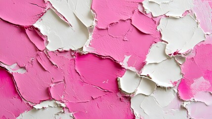 Wall Mural - Thick and Cracked Oil Painting, White and Pink, Abstract Image, Texture, Pattern Background, Wallpaper, Cover and Screen of Smartphone, PC, Laptop, 9:16 and 16:9 Format