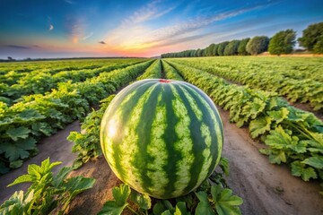 Ripe juicy watermelon in a field