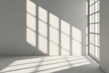 An overlay effect with a realistic window shadow on a transparent background. A falling window shadow blurs the shadows on a white wall. White and black to overlay on a layout or photo.