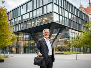 Corporate portrait of a middle-aged businessman with briefcase